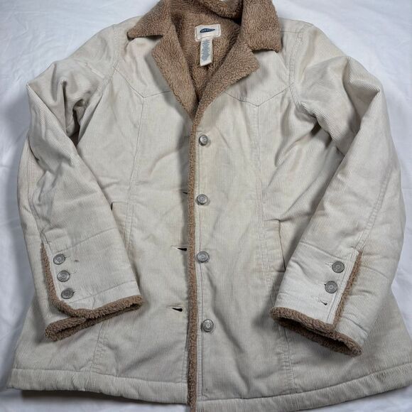 Gap‎ Sherpa Lined Corduroy Jacket Women's Medium Cream 90s Fall Winter Coat Cozy - Picture 1 of 4